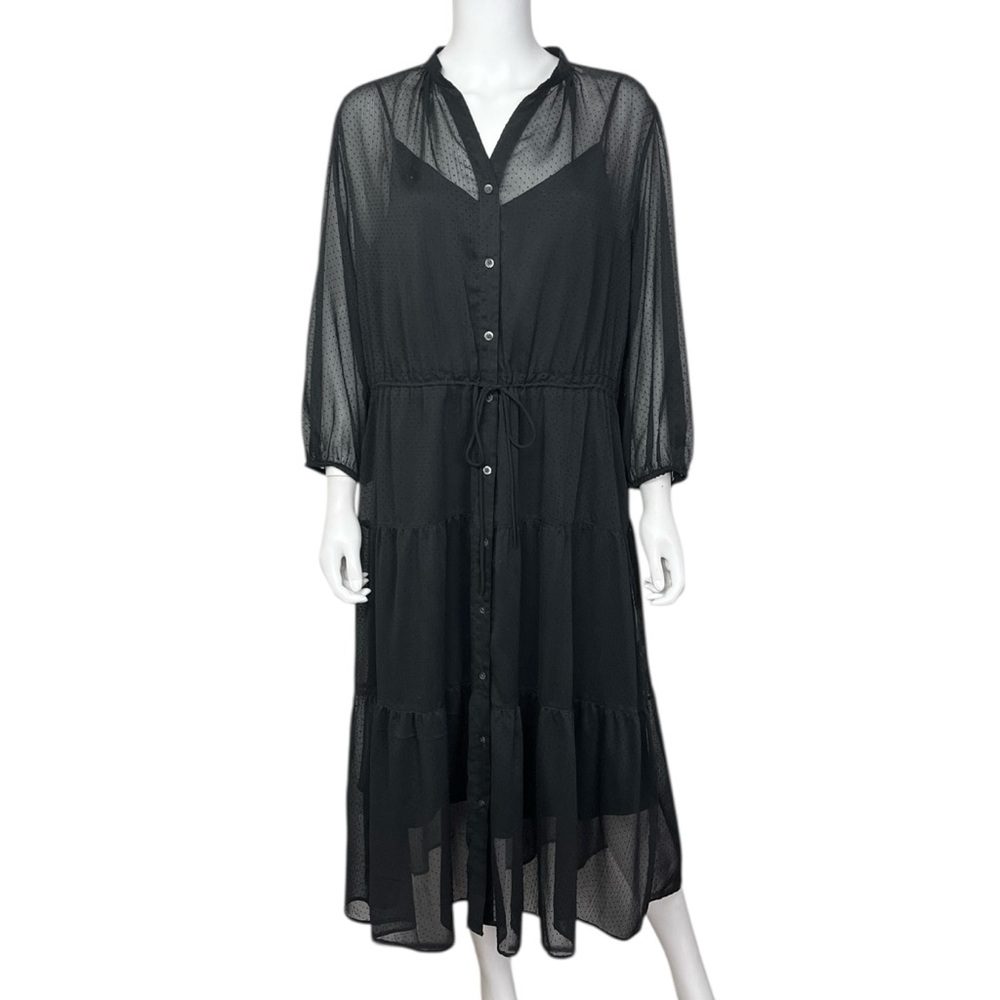 Uniqlo Chiffon Gathered Midi Dress in Black - sz Large - Picture 5 of 10